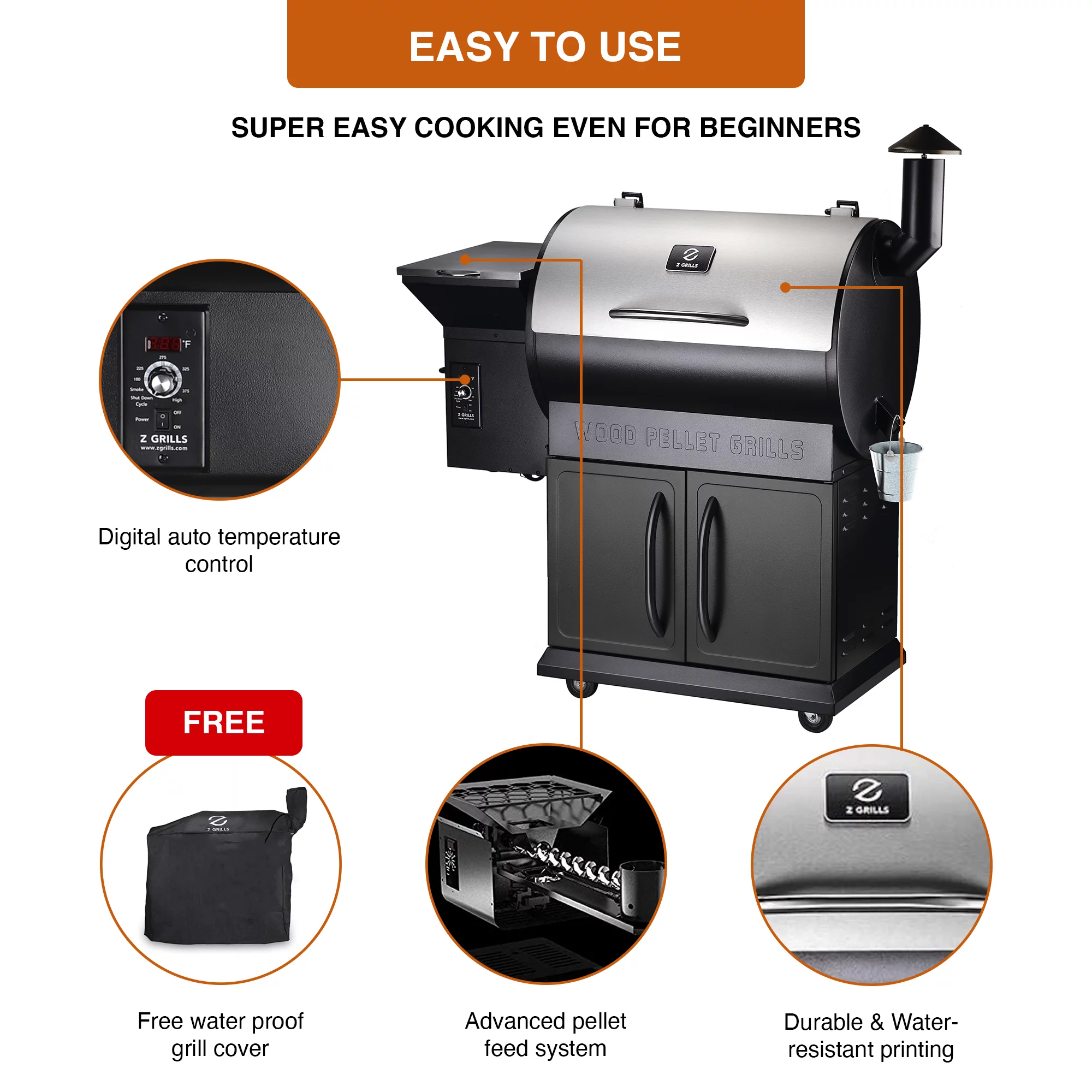 Z Grills ZPG-700E 697 sq. in. Pellet Grill and Smoker Stainless Steel