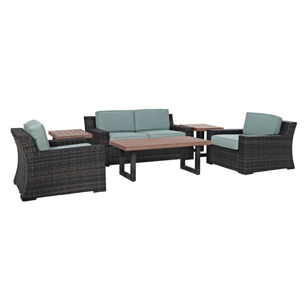 Beaufort 6pc Outdoor Wicker Conversation Set Mist Crosley