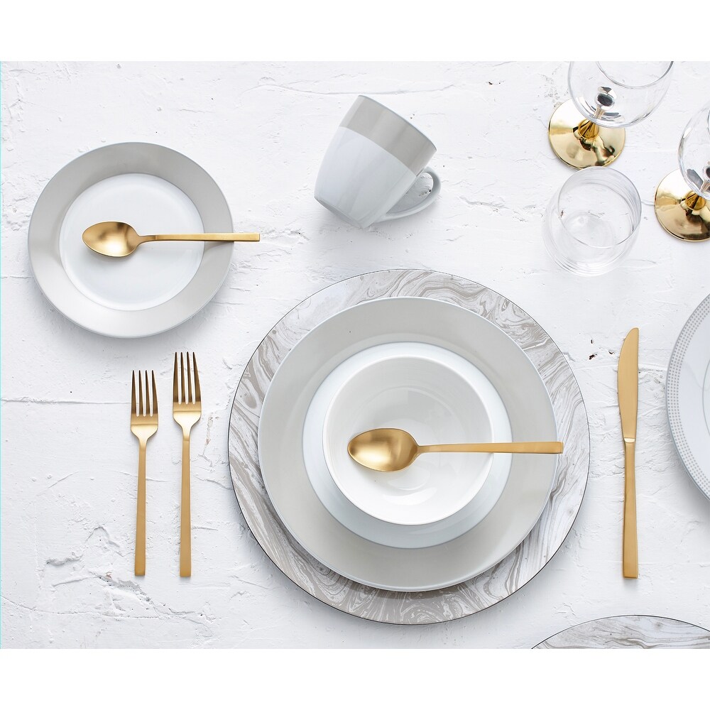 Dinnerset 16PC Round Rim Taupe Band   12\