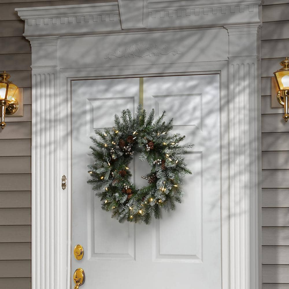  24 in. Snowy Morgan Spruce LED Artificial Christmas Wreath with Twinkly Lights PEMG3-300T-24WS