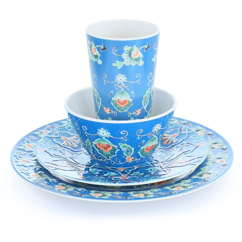 Laurie Gates Tallulah 16 Piece Round Melamine Dinnerware Set in Blue