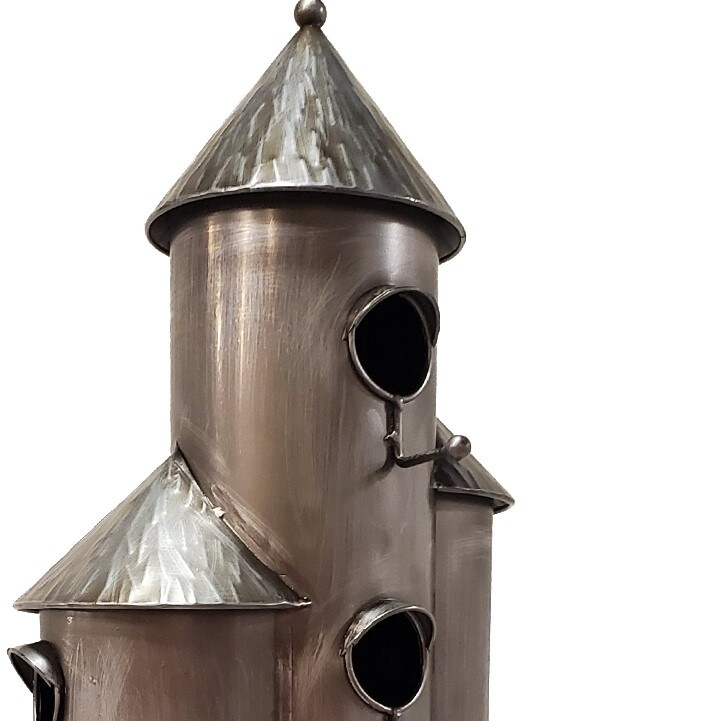 Tall Cylinder Triple Birdhouse Take  Silver Finished