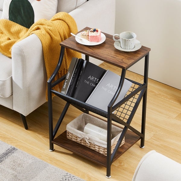 Taomika Mid-Century Modern Side Table 3-tier Storage Shelf and Magazine Holder