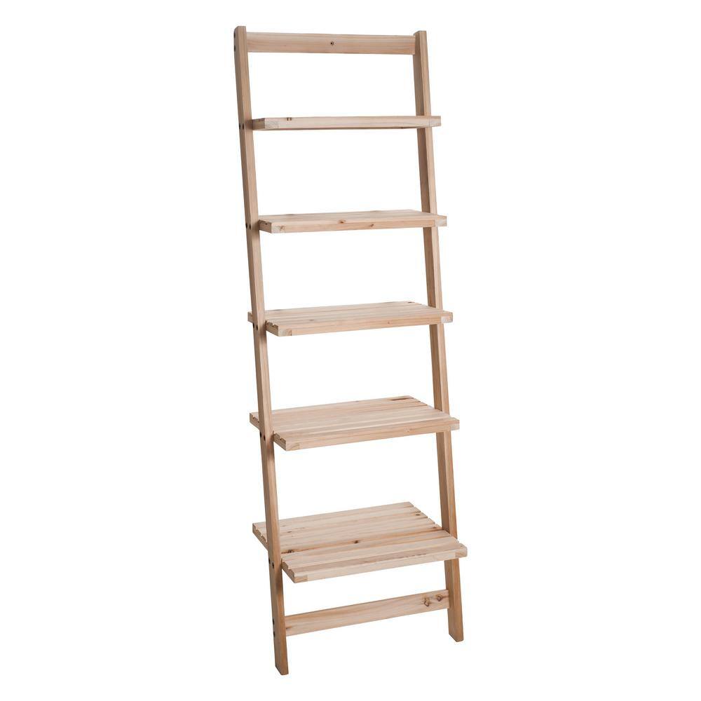 Lavish Home 51.32 in. Natural Wood 5-shelf Ladder Bookcase with Unfinished Wood W050036