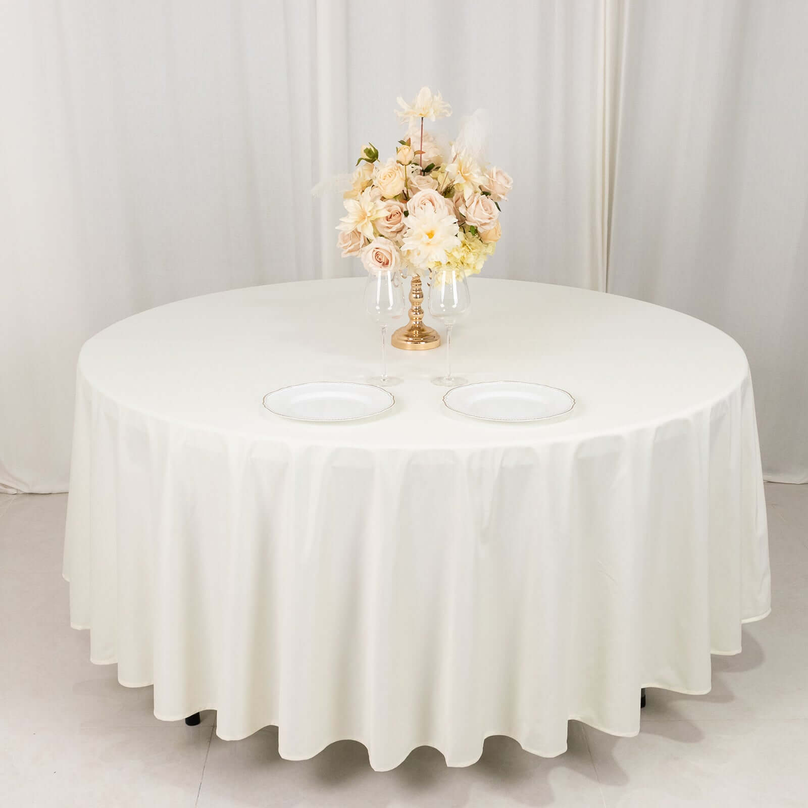 Ivory Premium Scuba Round Tablecloth, Wrinkle Free Polyester Seamless Tablecloth 108