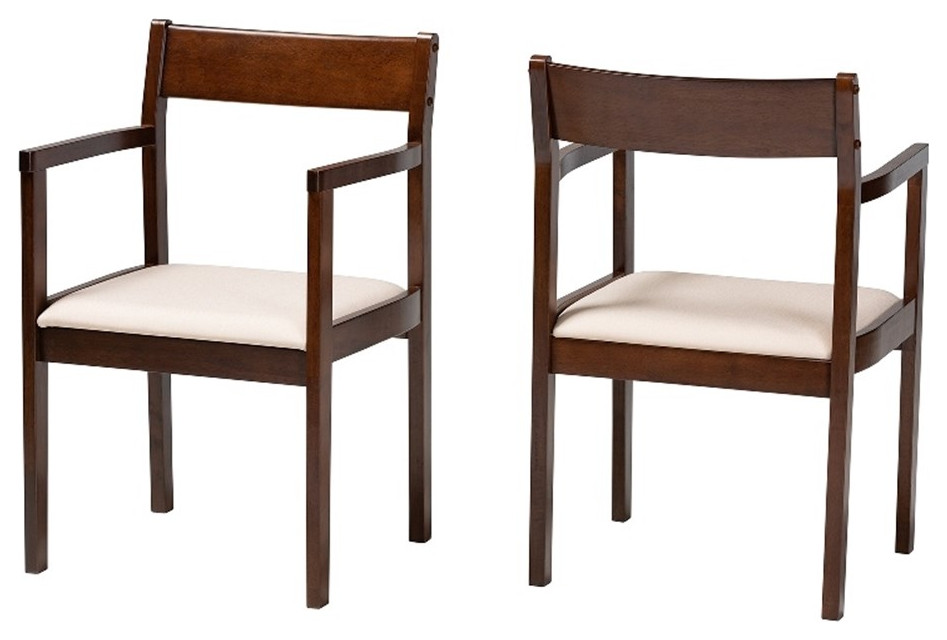 Baxton Studio Helene Cream Fabric and Dark Brown Wood 2 Piece Dining Chair Set   Transitional   Dining Chairs   by Homesquare  Houzz