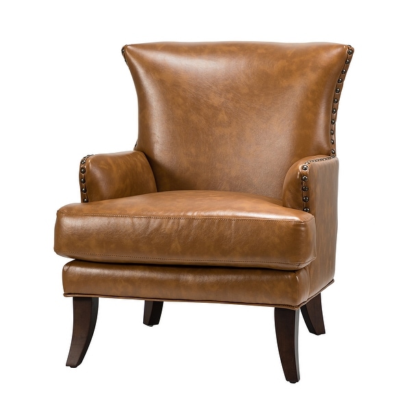 Anatole Modern Leather Wingback Arm Chair with Nailhead Trim by HULALA HOME