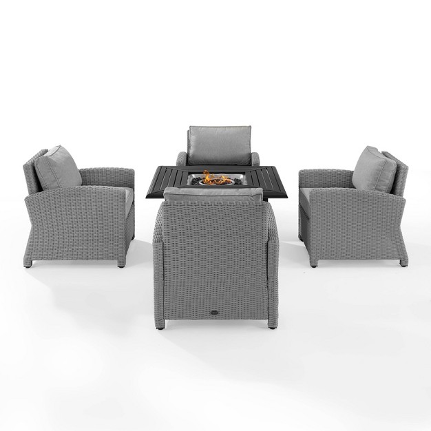 Bradenton 5pc Wicker Conversation Set With Fire Table Gray Crosley