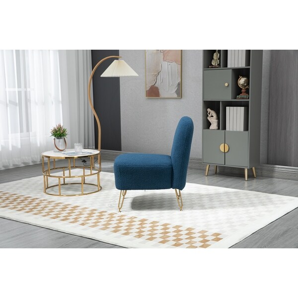 Velvet Accent Chair Leisure Armless Chair with Gold Metal Legs and Solid Wood Frame， Single Reading Chair， Navy