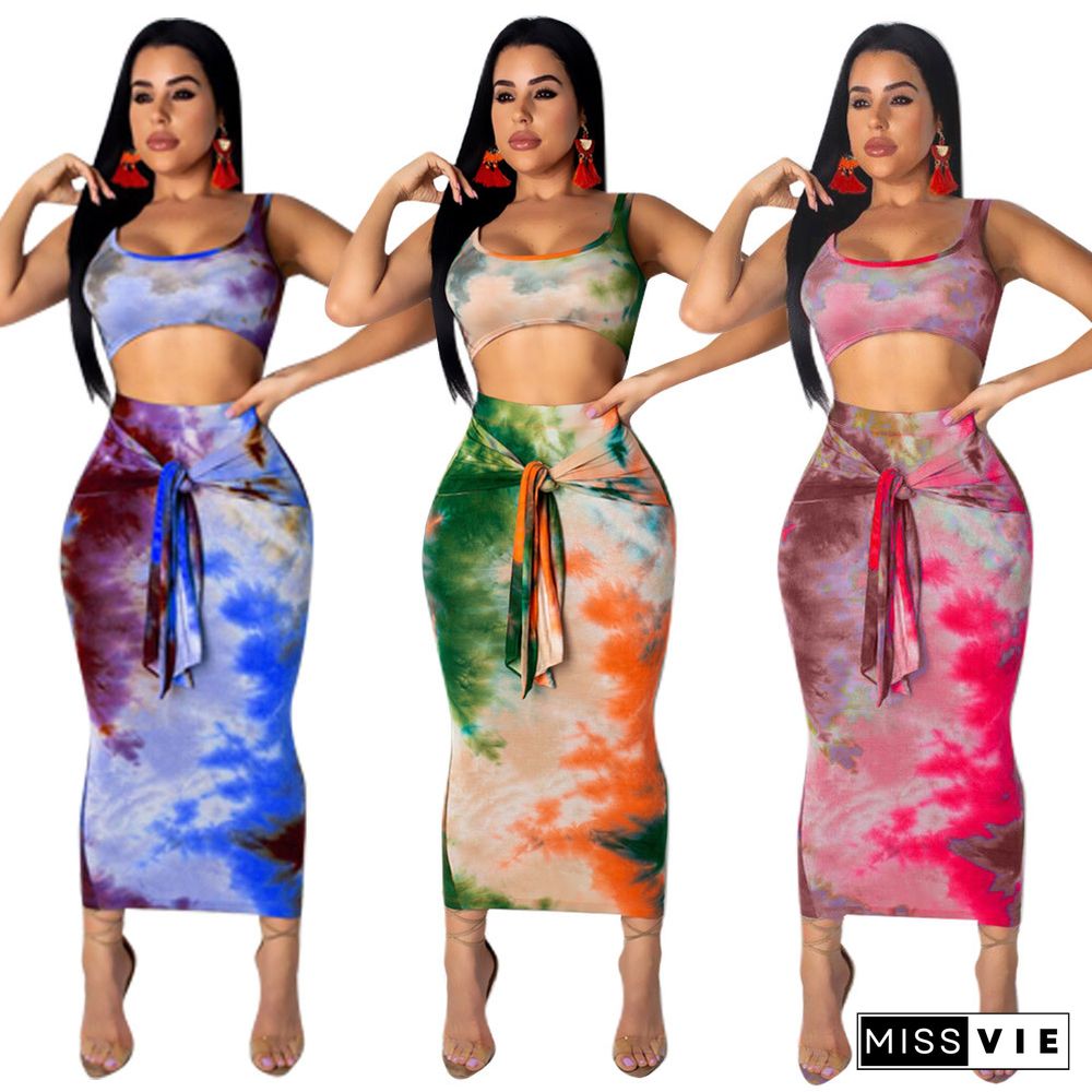 Two-Piece Sexy Printed Vest Long Skirt