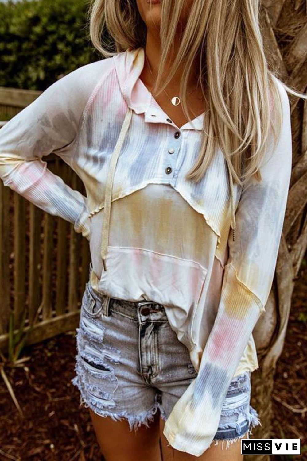 Long Sleeve Tie-dye Hooded T-shirt (2 Colors) P13354