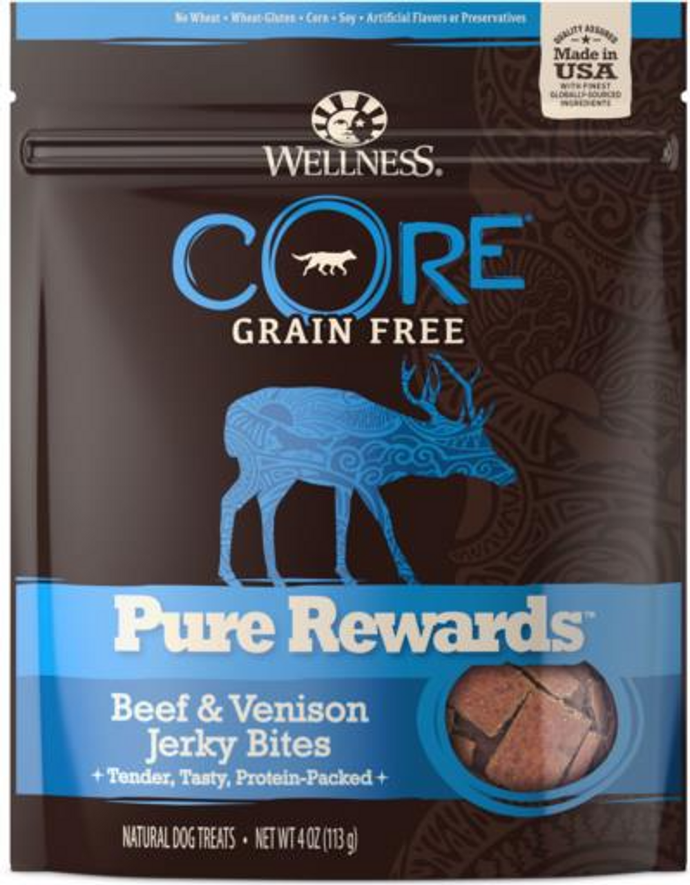 Wellness CORE Grain Free Pure Rewards Beef and Venison Dog Treats， 4oz