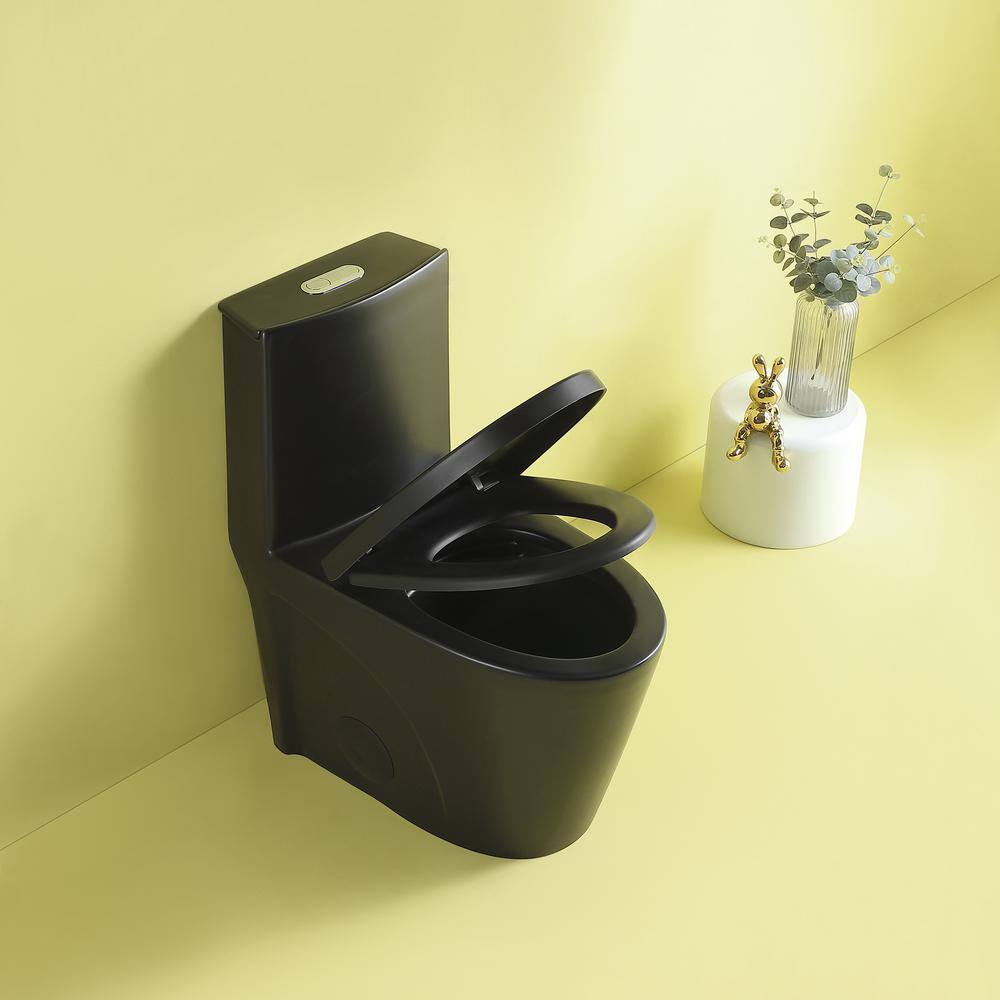 FAMYYT One-Piece 1.11.6 GPF Dual Flush Elongated Toilet in Matte Black with Soft-Close Seat XJ-23T01-MB-L