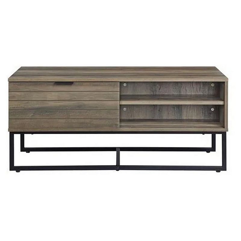 Coffee Table with 2 Open Compartments and Tubular Frame， Oak Brown