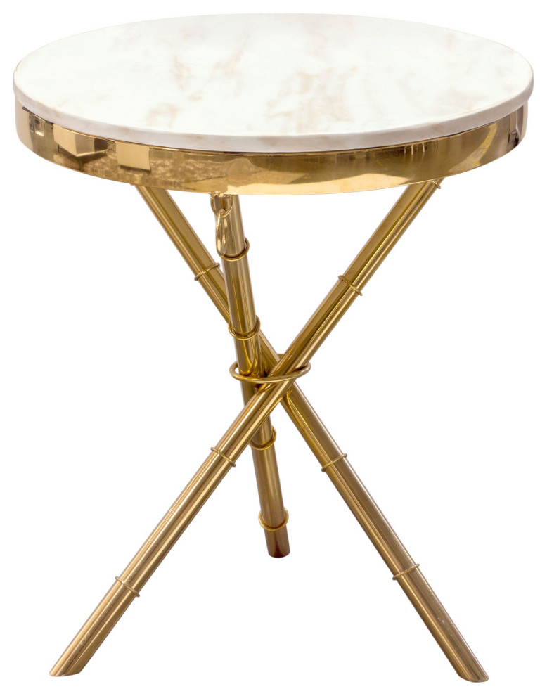 Reed Round Accent Table With Marble Top  Gold   Asian   Side Tables And End Tables   by clickhere2shop  Houzz