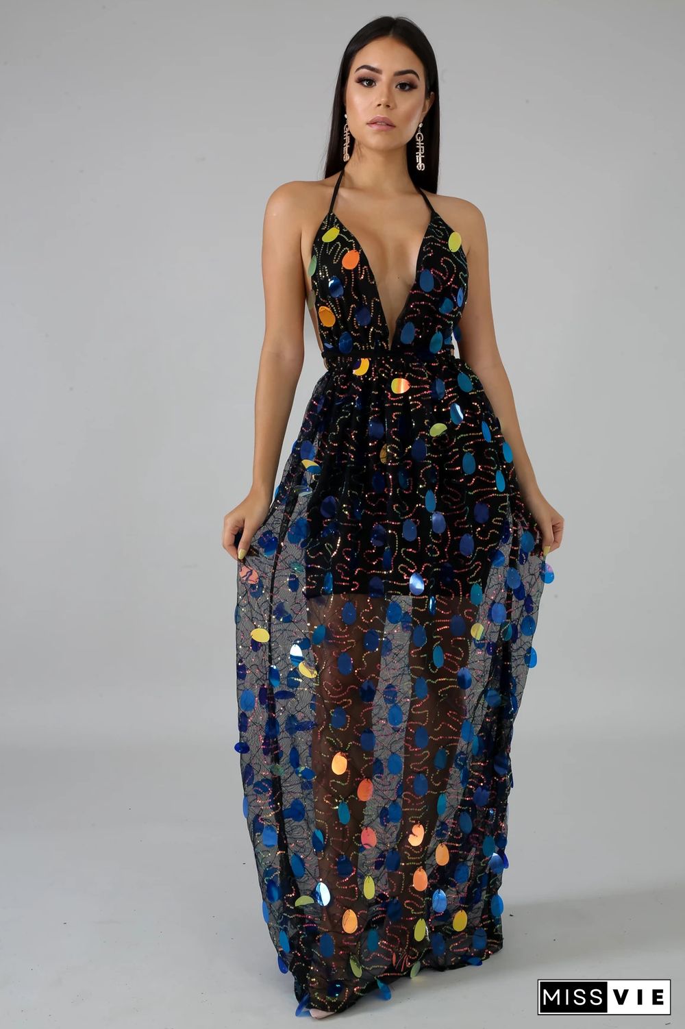 Fashion Backless Tie Sequin Sexy Dress