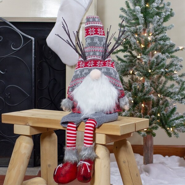 30 Gray and Red Christmas Gnome with LED Antlers and Dangling Legs