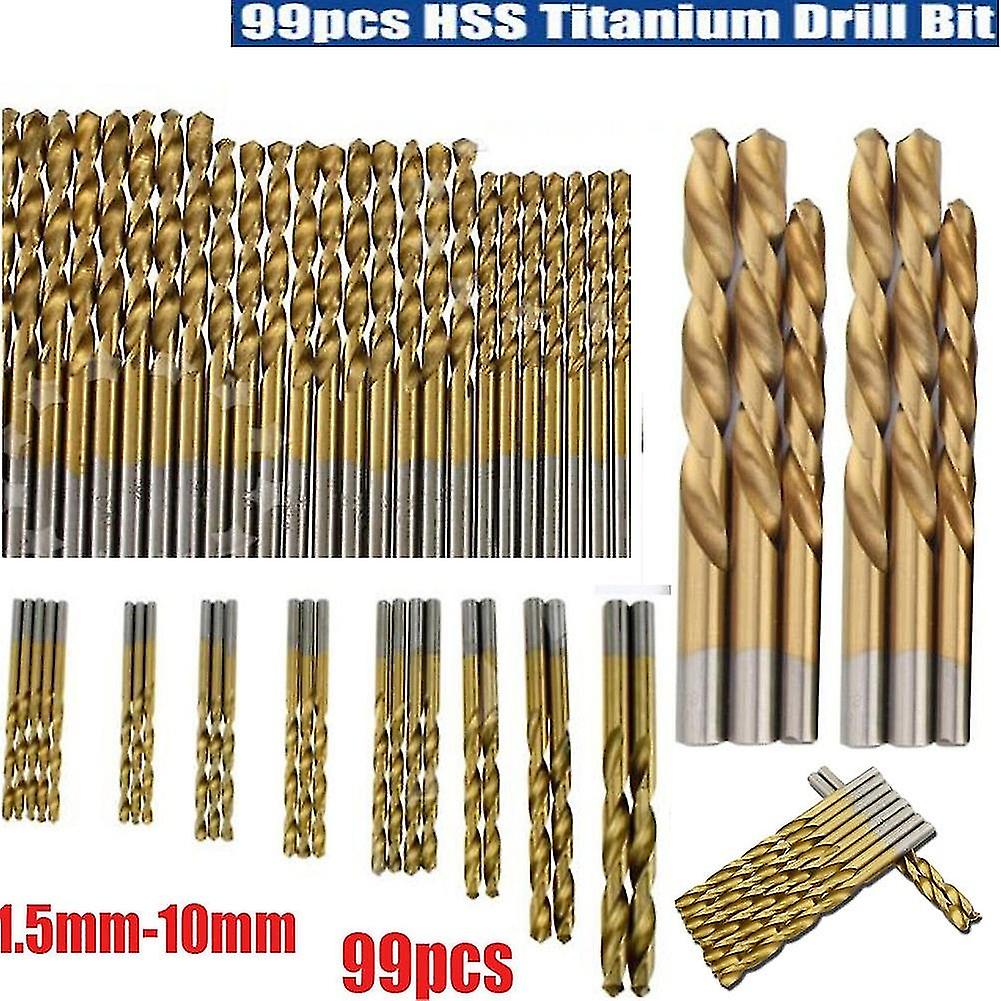 99pcs HSS Titanium Coated Metal High Speed Steel Drill Bit Set Tool 1.5-10mm