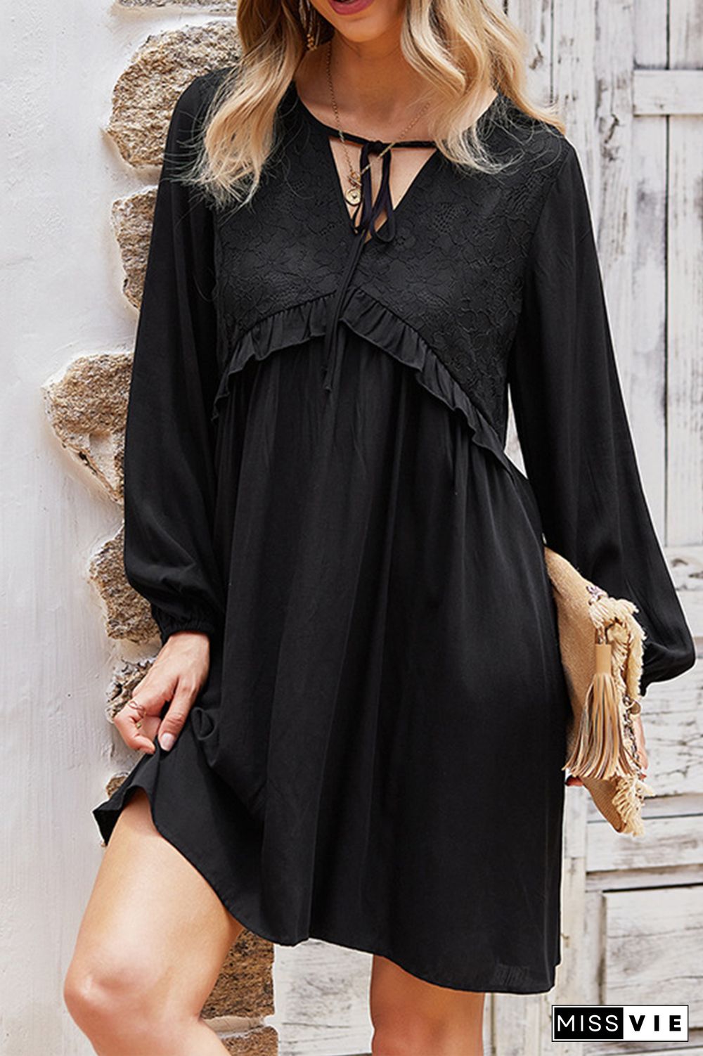 A-line V-neck Long Sleeve Dress Women Wholesale