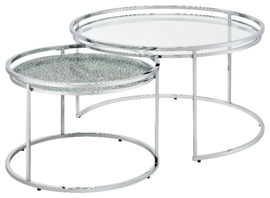 Furniture of America Belmont Metal 2 Piece Nesting Table in Chrome and Clear   Contemporary   Coffee Table Sets   by Homesquare  Houzz