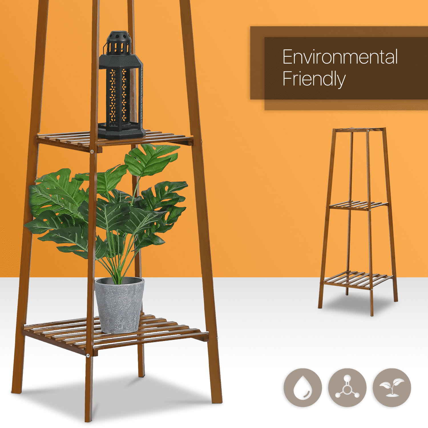 MoNiBloom Bamboo 3 Tiers Trapezoid Plant Stand, Display Rack, Flower Storage Shelf, Brown, for Home