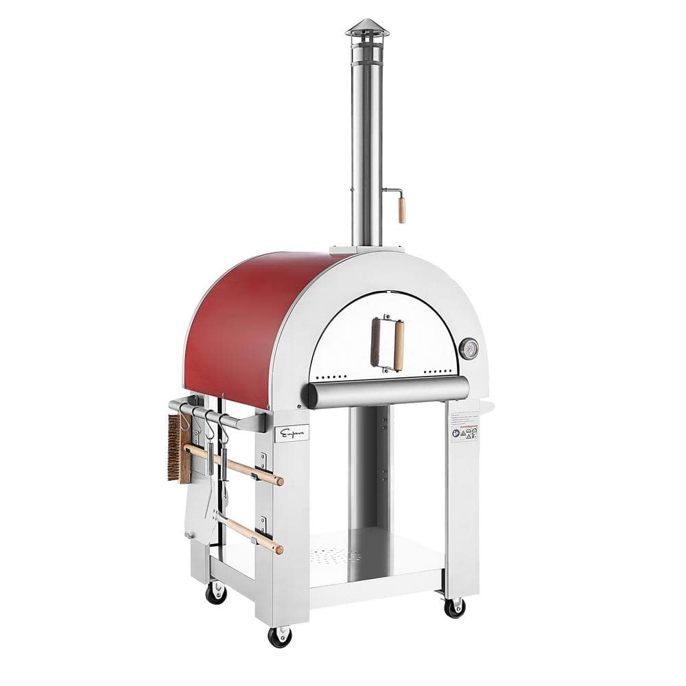 Empava 38.6 in. Wood Burning Red Painted Outdoor Pizza Oven in Stainless Steel EMPV-PG06