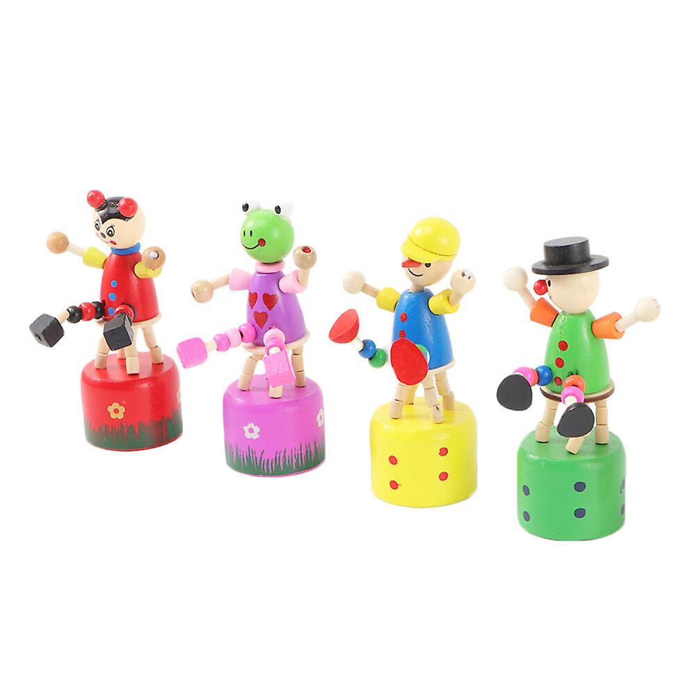 4pcs Wood Craftwork Clown Shaped Modeling Sculpture Decoration For Home (random Style)