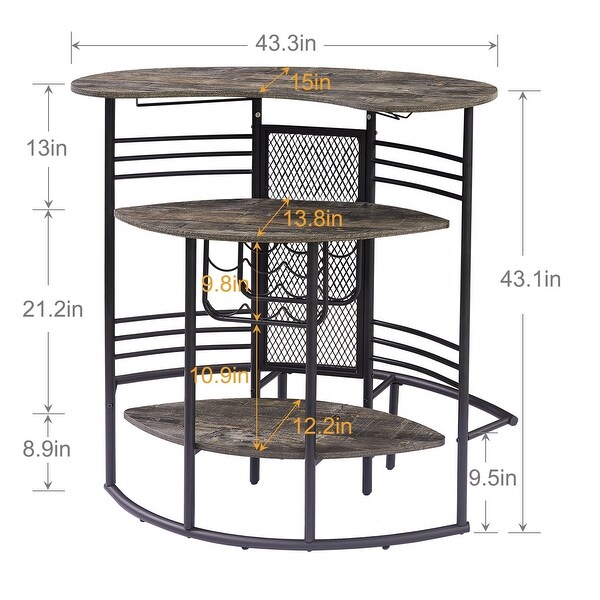 3-Piece Bar Unit with Metal Mesh Front and 2 Swivel Bar Stools with Back