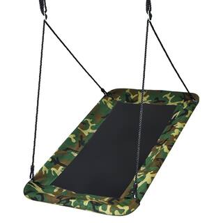 Gymax 60 in. Green Kids Giant Tree Rectangle Swing 700 lbs. wAdjustable Hanging Ropes Camo GYM08276