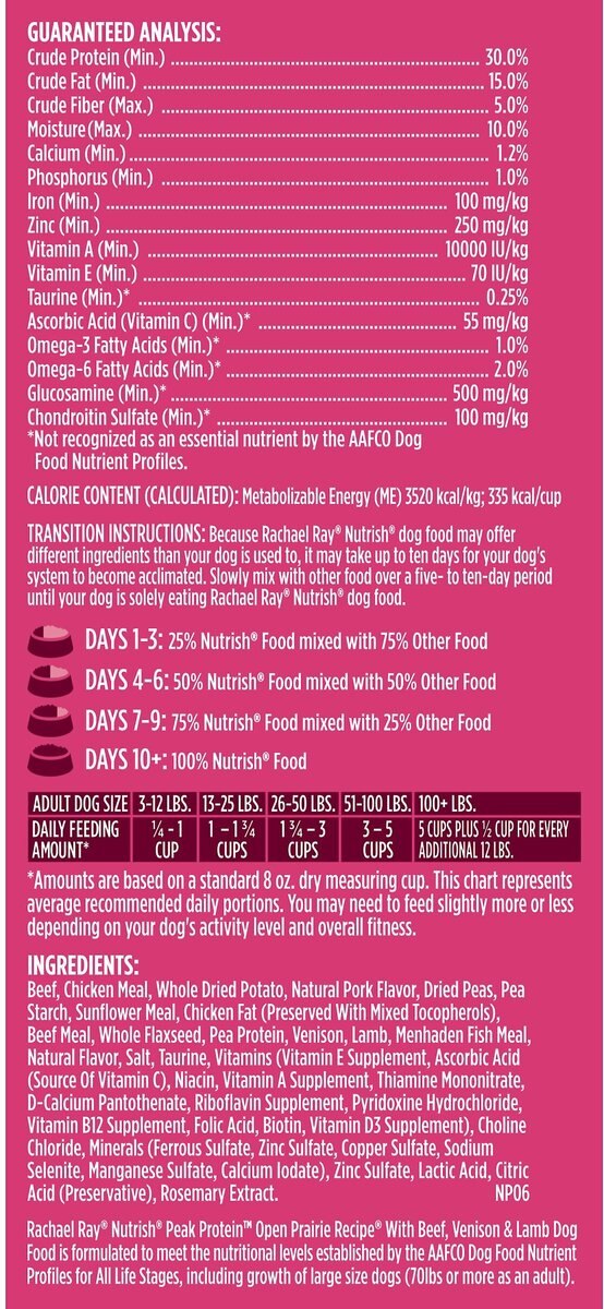 Rachael Ray Nutrish PEAK Open Prairie Recipe with Beef， Venison and Lamb Natural Grain-Free Dry Dog Food