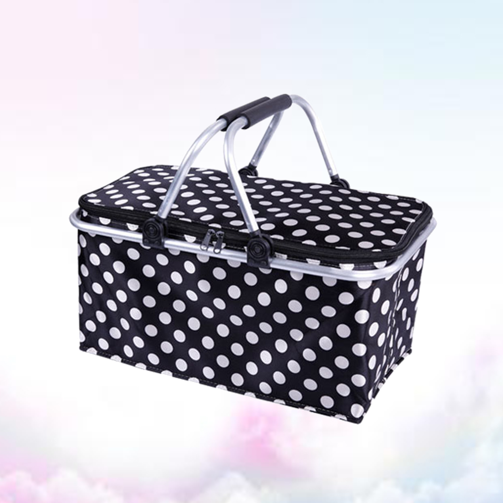 FRCOLOR Polka Dot Collapsible Picnic Basket Insulated Picnic Basket Takeaway Box 46x28x23cm