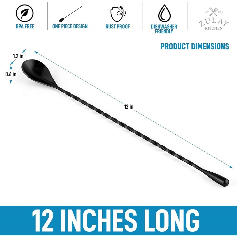 Zulay Kitchen Premium 12 Inch Stainless Steel Cocktail Spoon