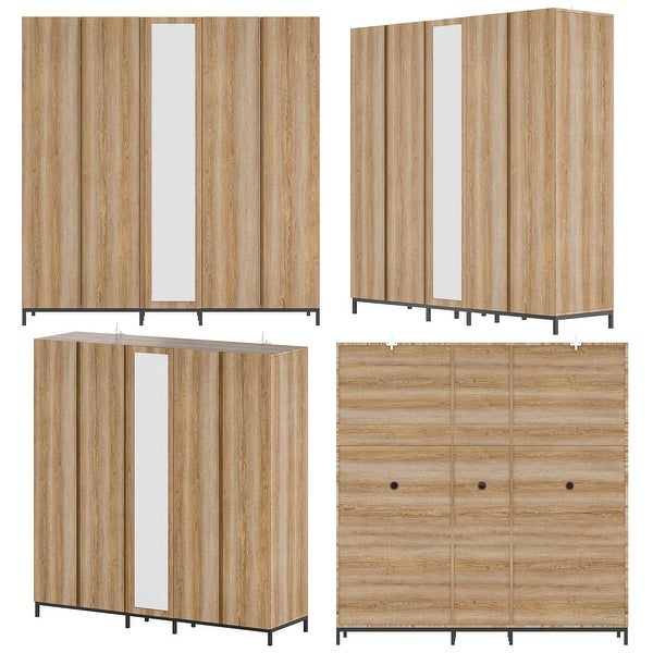 Spacious 5 Door Oak Wardrobe with Mirror 82.7