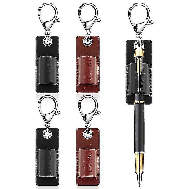 8 Pieces Portable Lanyard Pen Holder， Leather Badge Pencil Holder Leather Pen Pouch Holder Pocket Protector For Badge Pen Holder Keychain Or Neck Lany