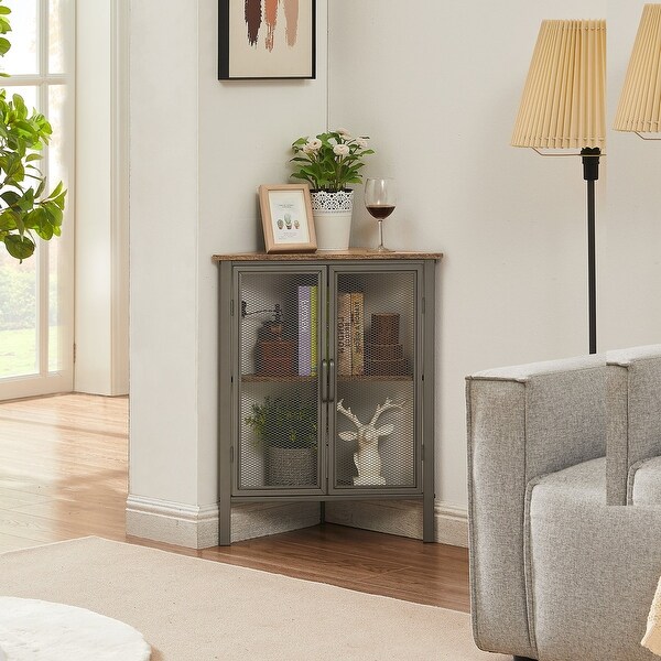 VECELO， Triangular Corner Cabinet with 3-tier Storage Shelves For Small Spaces(1PCS/2PCS)