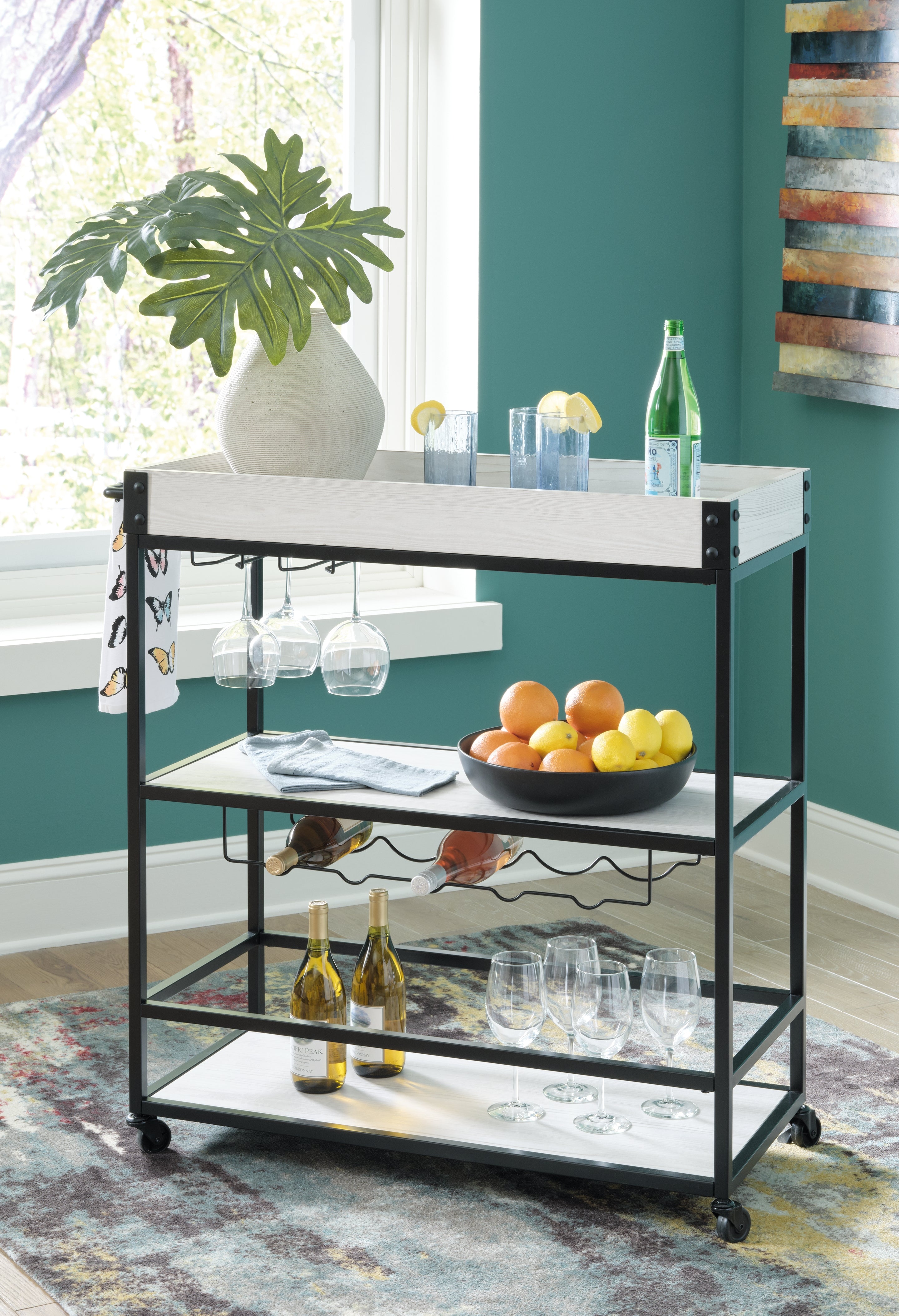 (Online Special Price) Bayflynn White/Black Bar Cart