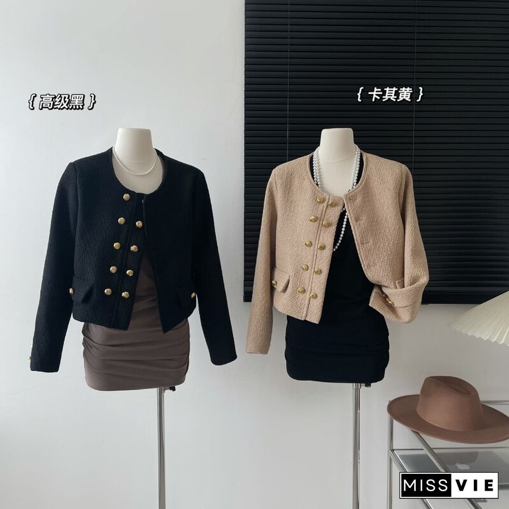 Double-breasted Gold Buckle Coats Women Fall Korean Fashion Temperament Jackets Female Elegant Outwear Mujer