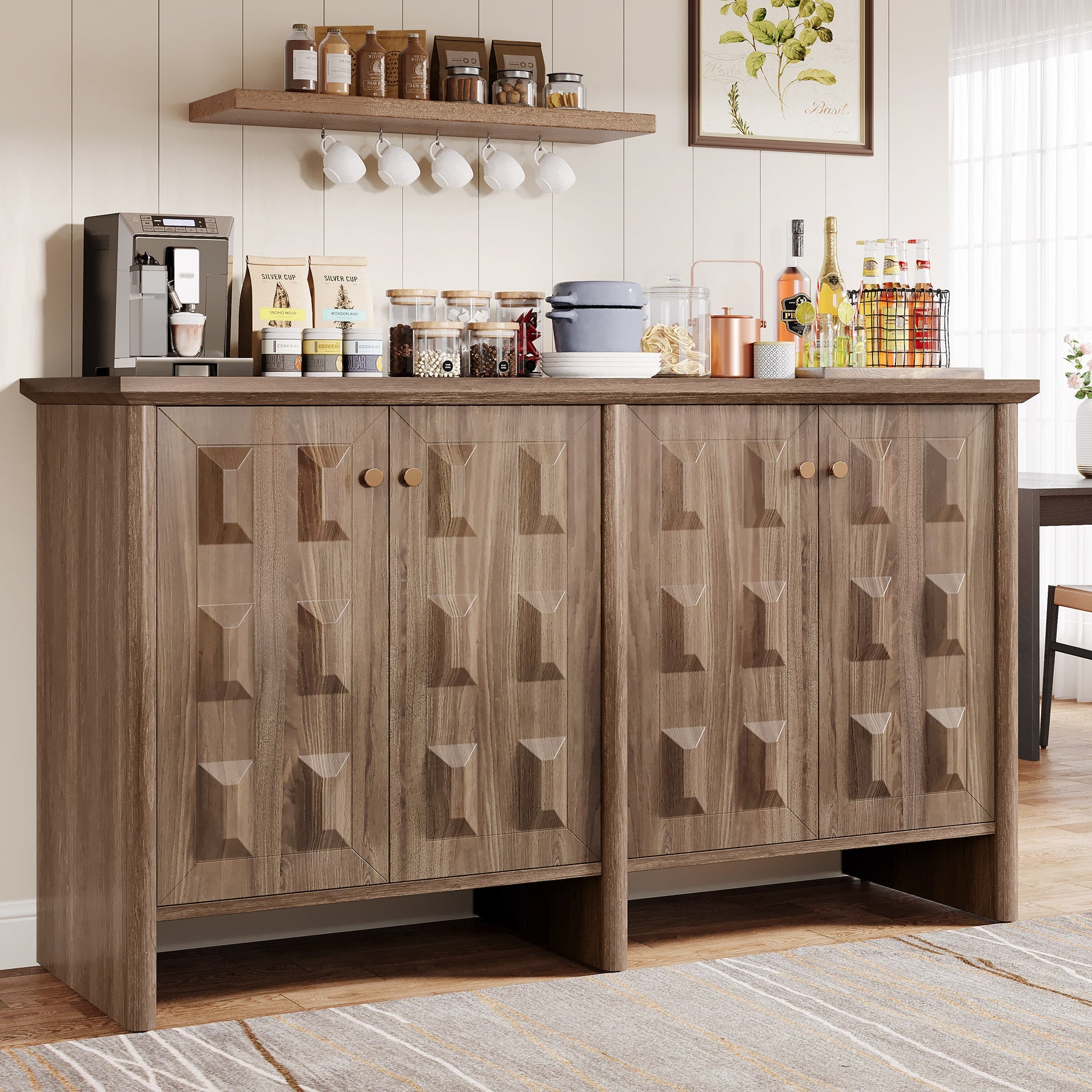 59 Sideboard Buffet, Console Cabinet Credenzas Coffee Bar Cabinet with Adjustable Shelf