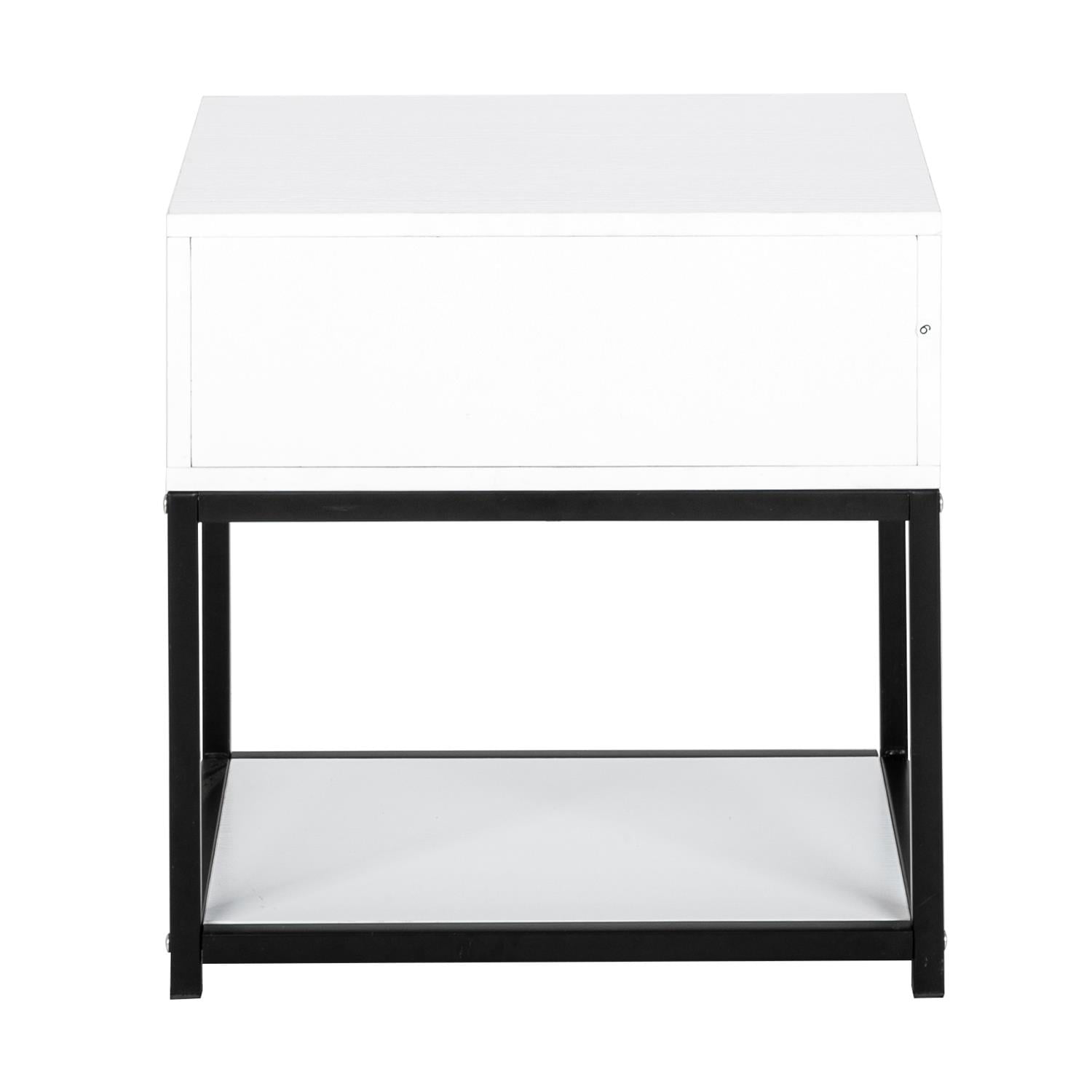 UBesGoo White End Table, Nightstand, Side Table Bedside Table Night Table Accent Table with Drawer and Shelf Iron Frame for Bedroom, Living Room