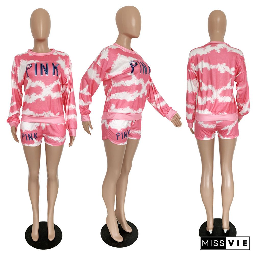 Fashion Tie-Dye Long Sleeve Hoodie Loose Shorts Two-piece Set