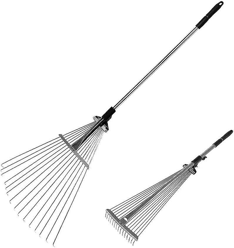 Leaf Rake Stable Garden Rake Professional Leaf Rake Adjustable Fan Rake 19-52 Cm Silver Lawn Rake With Handle 15 Prongs