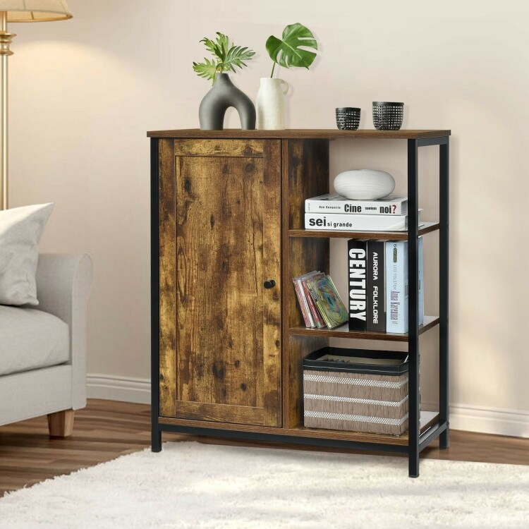 Multipurpose Freestanding Storage Cabinet with 3 Open Shelves and Doors   28\