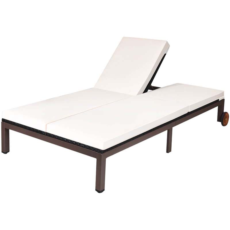 2-Person Rattan Patio Daybed Double Outdoor Chaise Lounge Chair with Adjustable Backrest, Wheels & Cushion