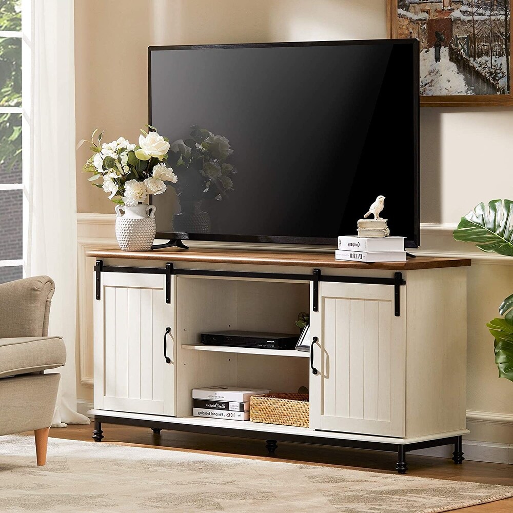 WAMPAT Mid Century TV Stands for TV's up to 65'' Wood Metal Television Stands with Storage Cabinets