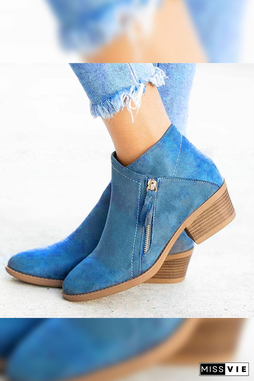 Solid Sewing Thick Zipper Ankle Short Boots