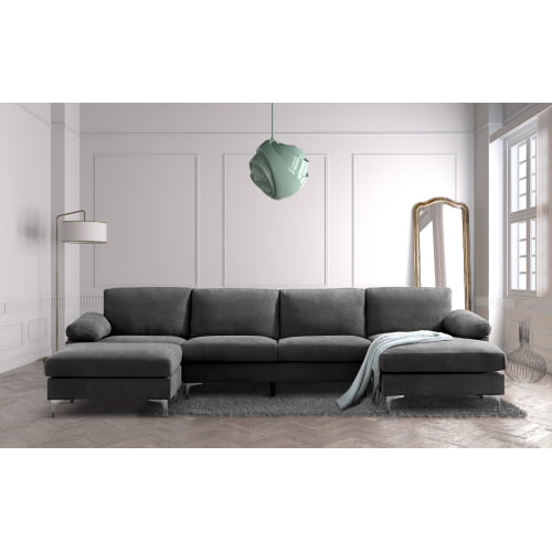 BSHTI 128.3”Convertible Fabric Symmetrical Sectional Sofa with Ottoman，6 Seater Couch for Living Room