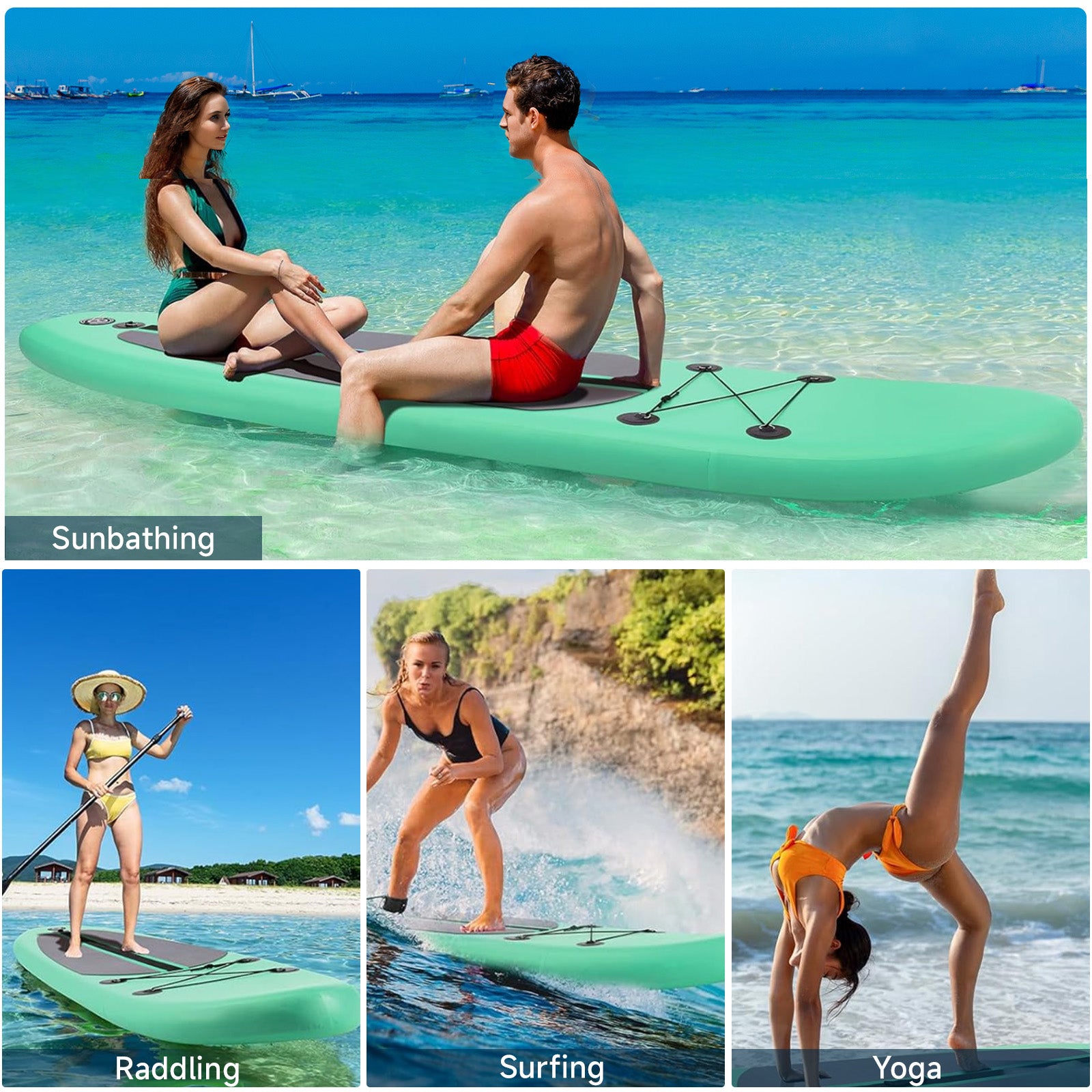 10FT Inflatable Paddleboard with Double Action Pump,  Adjustable Paddle, SUP Accessories and Carry Bag