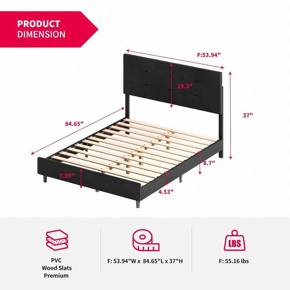 Mixoy Bed Frame with Smart RGB LED Lights Button Tufted Headboard PVC Fabric Upholstered Platform No Box Spring Needed