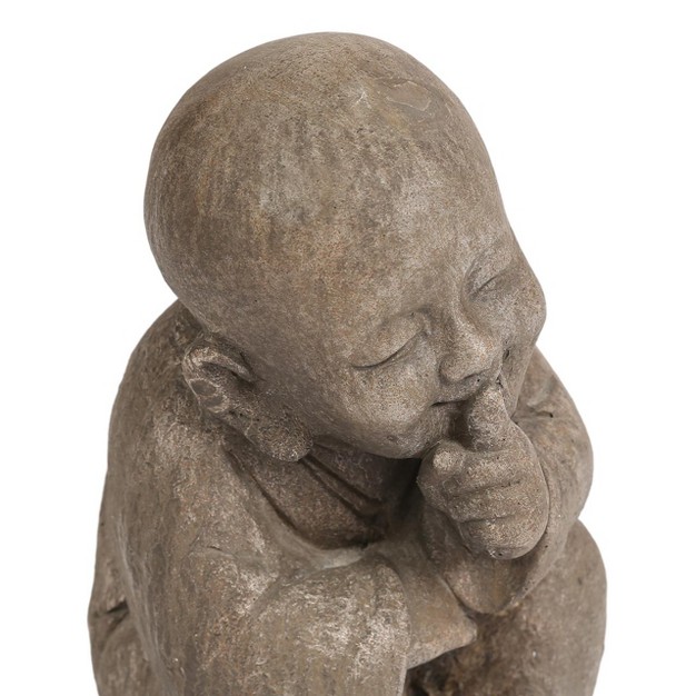 Weathered Brown Mgo Quiet Little Buddha Monk Garden Statue