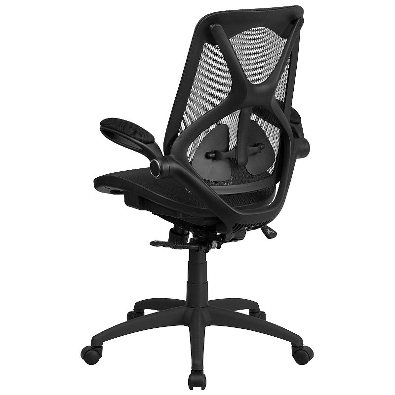 Emma and Oliver High Back Transparent Black Mesh 2-Paddle Ergonomic Office Chair with Arms